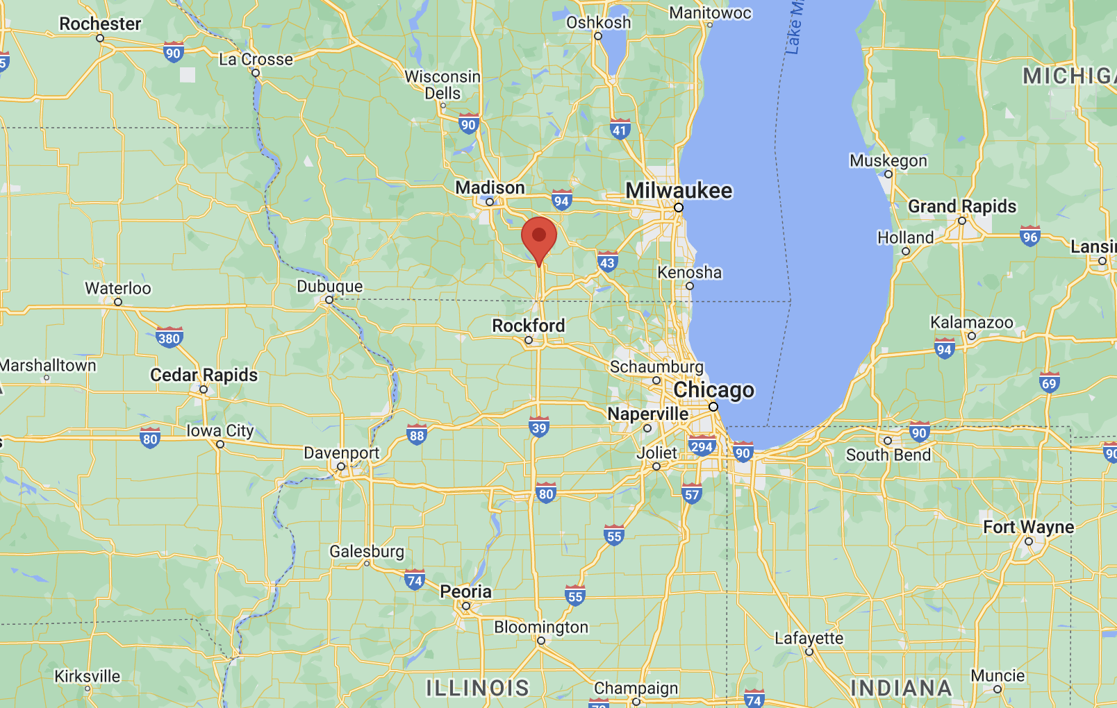 Aerial map of site in proximity to other states and bodies of water